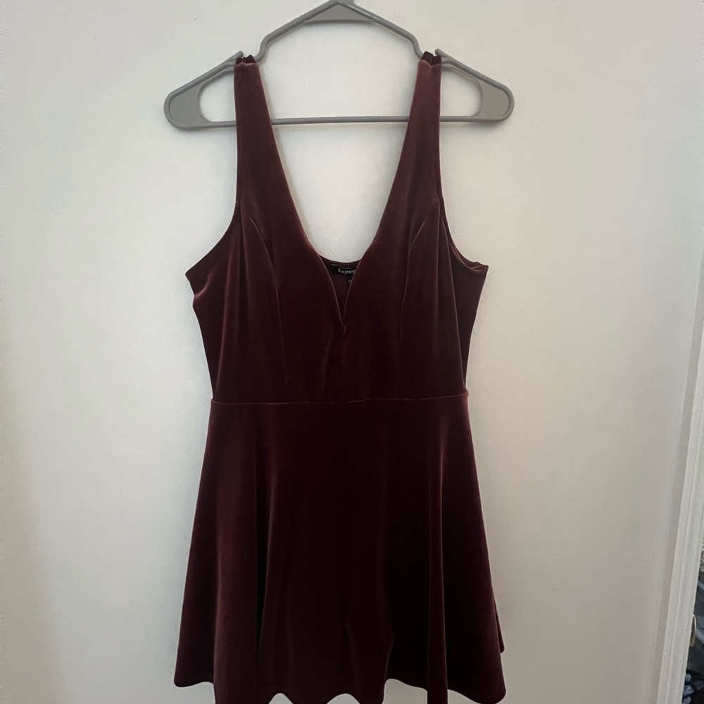 Express Deep Red Velvet Mini Dress
